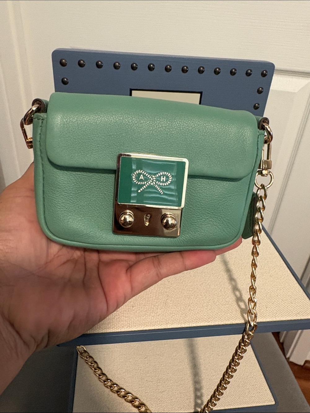Anya Hindmarch Mini Green Purse With Chain Strap - Picture 2 of 9